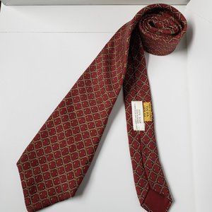 Hermes Men's Burgundy Patterned Silk Tie